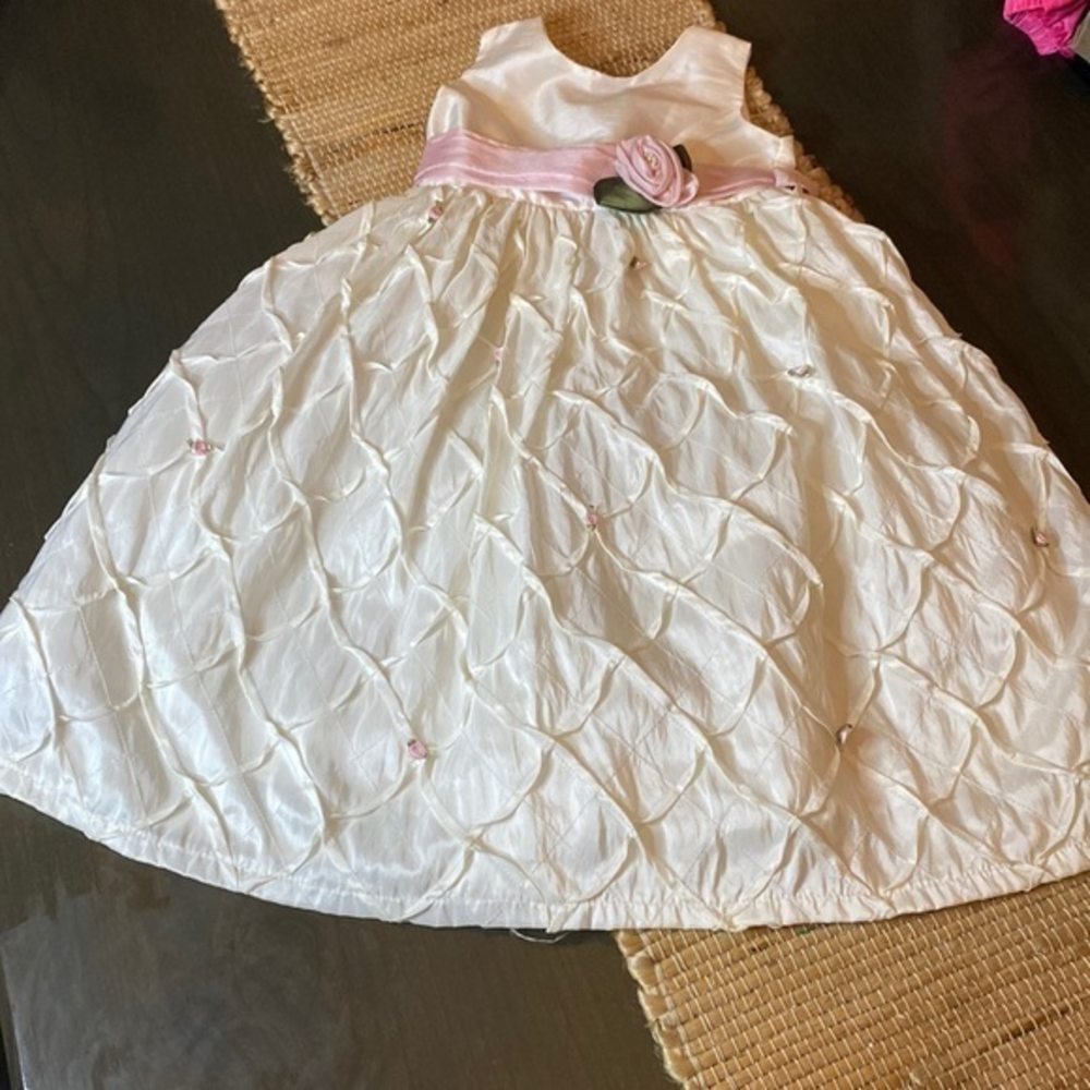 Jayne Copeland White/Pink Rose Formal‎ Dress Size 5, EUC